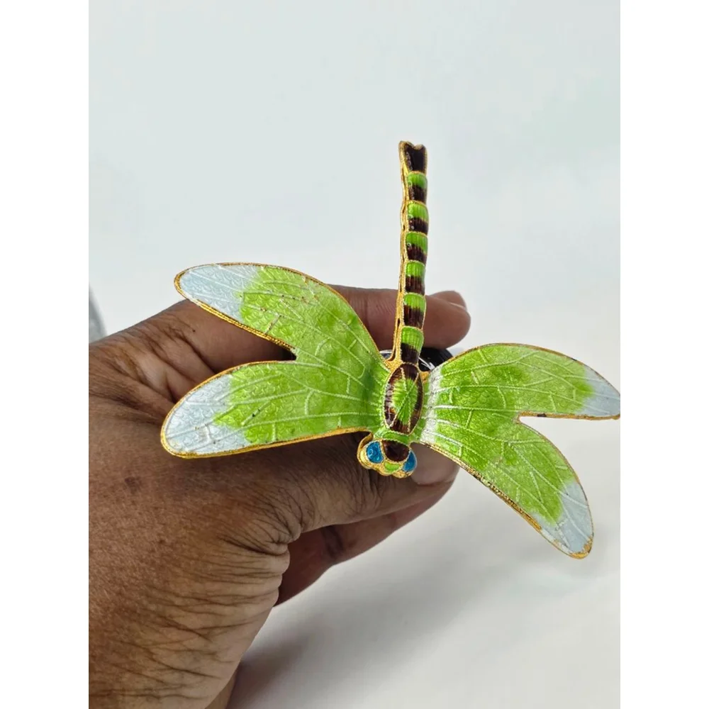 Decorative Dragonfly Wine Bottle Stopper – Green & Gold Enameled Wings